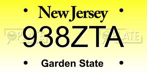 938ZTA New Jersey License Plate