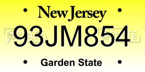 93JM854 New Jersey License Plate
