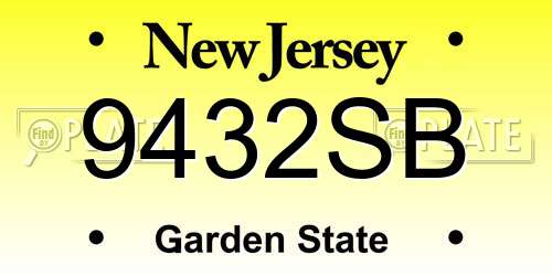 9432SB New Jersey License Plate