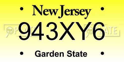 943XY6 New Jersey License Plate