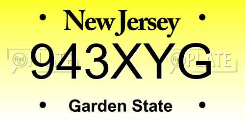 943XYG New Jersey License Plate