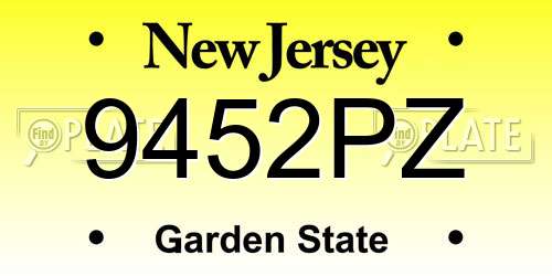 9452PZ New Jersey License Plate