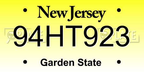 94HT923 New Jersey License Plate