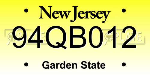 94QB012 New Jersey License Plate