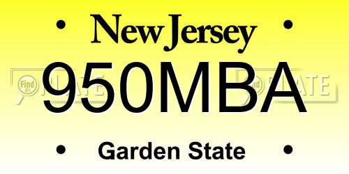 950MBA New Jersey License Plate
