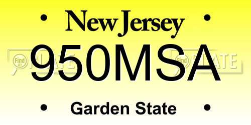 950MSA New Jersey License Plate