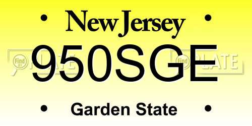 950SGE New Jersey License Plate