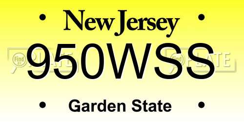 950WSS New Jersey License Plate