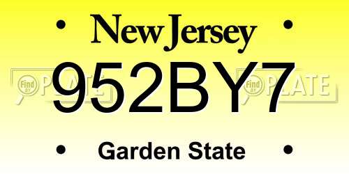 952BY7 New Jersey License Plate
