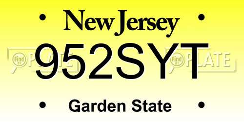 952SYT New Jersey License Plate