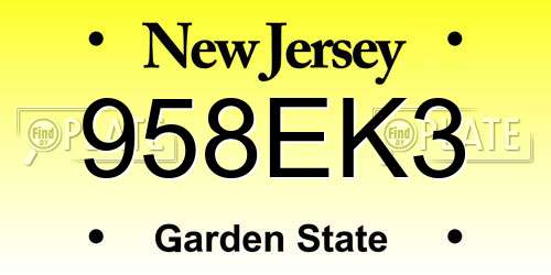 958EK3 New Jersey License Plate