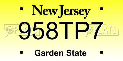 958TP7 New Jersey License Plate
