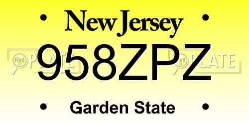 958ZPZ New Jersey License Plate