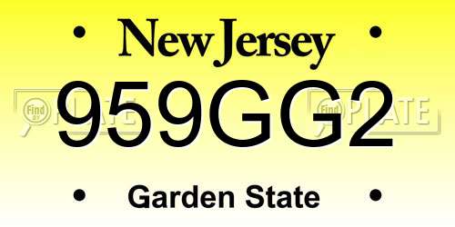 959GG2 New Jersey License Plate