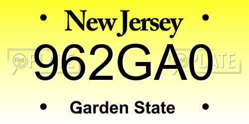 962GA0 New Jersey License Plate