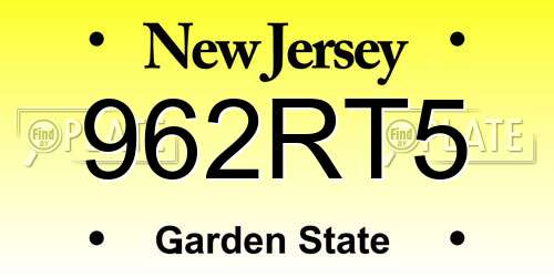 962RT5 New Jersey License Plate