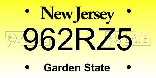 962RZ5 New Jersey License Plate