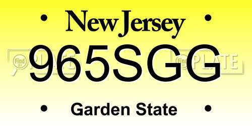 965SGG New Jersey License Plate