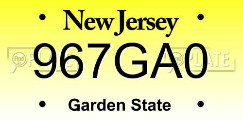 967GA0 New Jersey License Plate