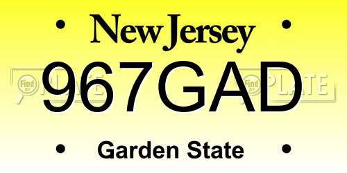 967GAD New Jersey License Plate