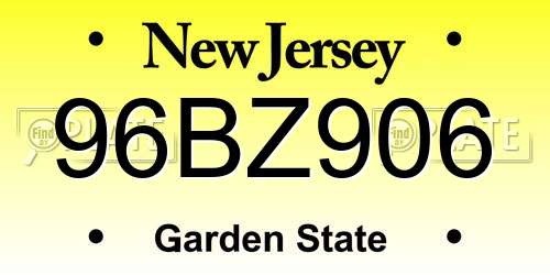 96BZ906 New Jersey License Plate