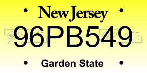 96PB549 New Jersey License Plate