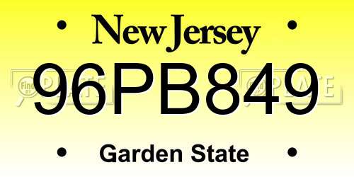 96PB849 New Jersey License Plate
