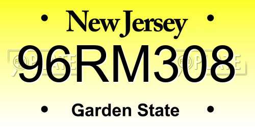 96RM308 New Jersey License Plate