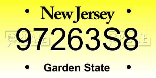 97263S8 New Jersey License Plate