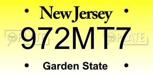 972MT7 New Jersey License Plate