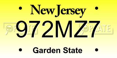 972MZ7 New Jersey License Plate