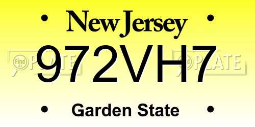 972VH7 New Jersey License Plate