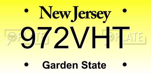 972VHT New Jersey License Plate