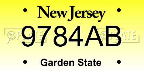 9784AB New Jersey License Plate