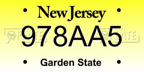 978AA5 New Jersey License Plate