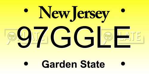 97GGLE New Jersey License Plate