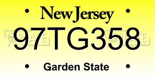 97TG358 New Jersey License Plate