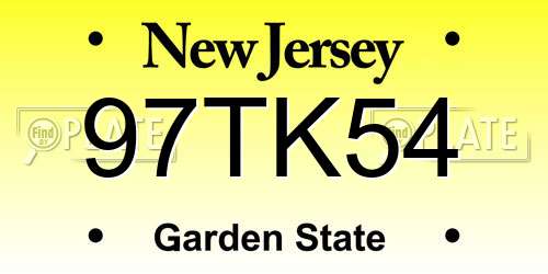 97TK54 New Jersey License Plate
