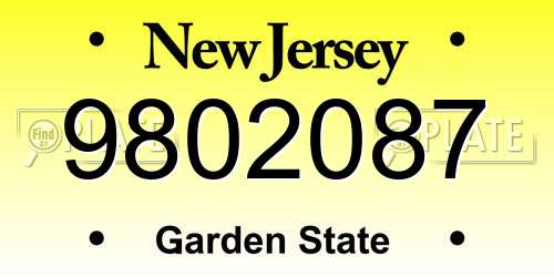 9802087 New Jersey License Plate