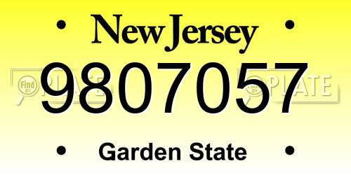 9807057 New Jersey License Plate