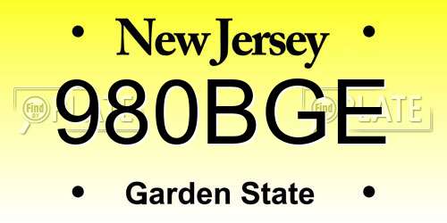 980BGE New Jersey License Plate