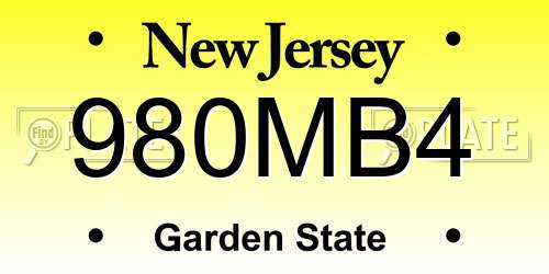 980MB4 New Jersey License Plate