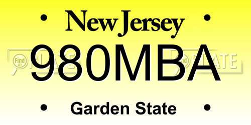 980MBA New Jersey License Plate