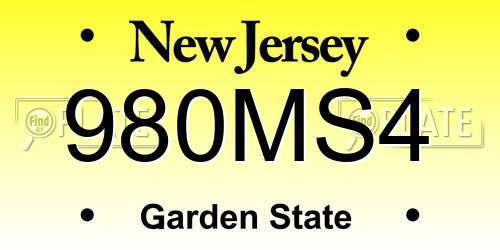 980MS4 New Jersey License Plate