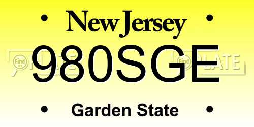 980SGE New Jersey License Plate