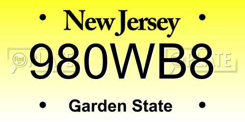 980WB8 New Jersey License Plate
