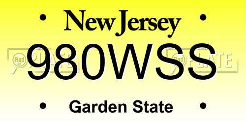 980WSS New Jersey License Plate
