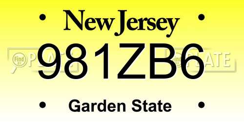 981ZB6 New Jersey License Plate
