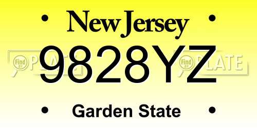 9828YZ New Jersey License Plate
