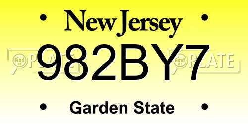 982BY7 New Jersey License Plate